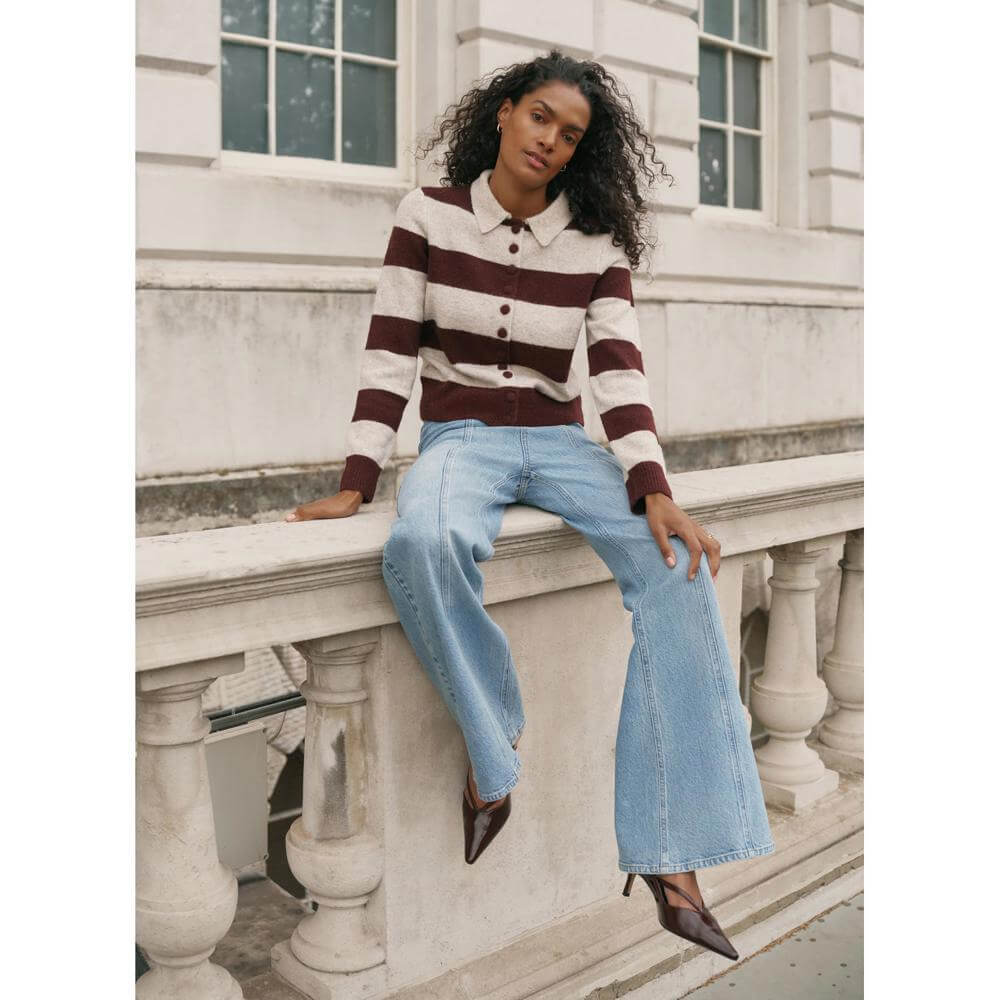 Mint Velvet Burgundy Striped Knit Cardigan